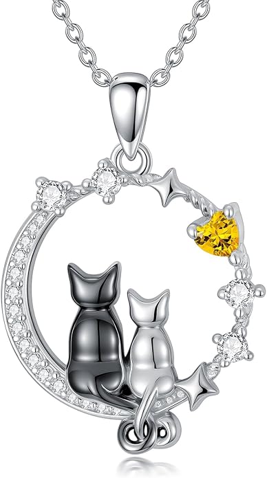 PELOVNY Teddy Bear Necklace for Women 925 Sterling Silver Bear/Highland Cow/Fox/Cat/Axolotl Birthstone Necklace Christmas Birthday Jewelry Gifts for Mom Daughter Wife Sister