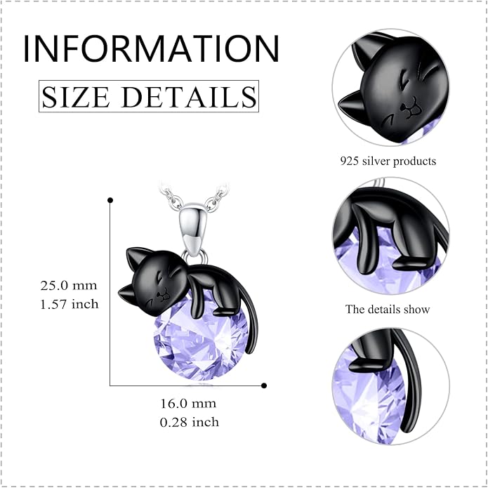 Cat Necklace Sterling Silver Cat Zircon Pendant Gothic Jewelry for Women Animal Lovers Gifts