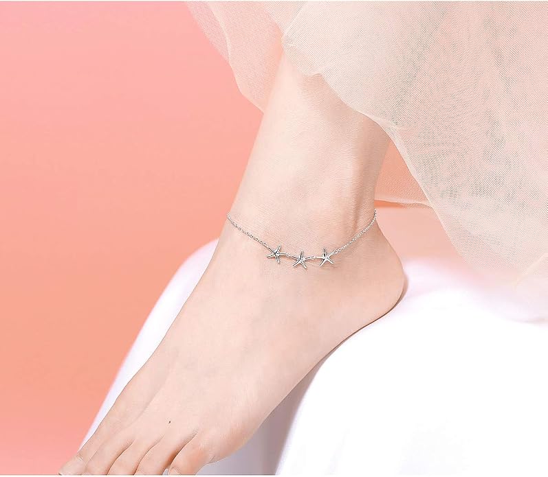 Alphm Anklet for Women S925 Sterling Silver Adjustable Foot Evil Eye Starfish Heart Bead Butterfly Celtic Knot Cross Multilayer Layered Ankle Bracelet Jewelry