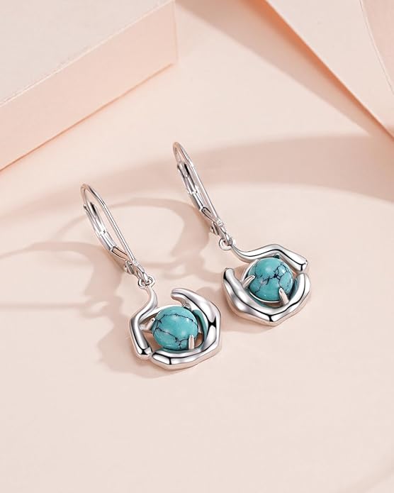 BDL Genuine Turquoise Jewelry for Women, Sterling Silver Earrings and Necklaces for Women, Leverback Dangle Drop Earrings Jewelry