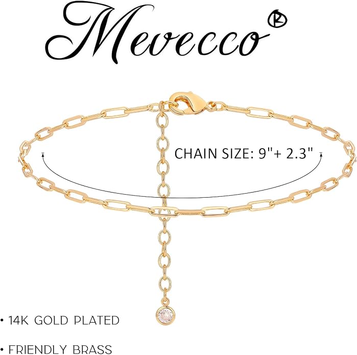 MEVECCO Anklet for Women Gold Chain 14K Gold Plated Dainty Boho Beach Summer Simple Foot Jewelry Ankle Bracelet