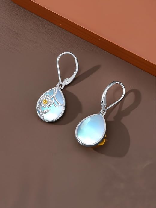 Dorunmo Moonstone Dangle Drop Earrings s925 Sterling Silver Leverback Earrings Filigree Moonstone Jewelry Birthday Gifts for Women