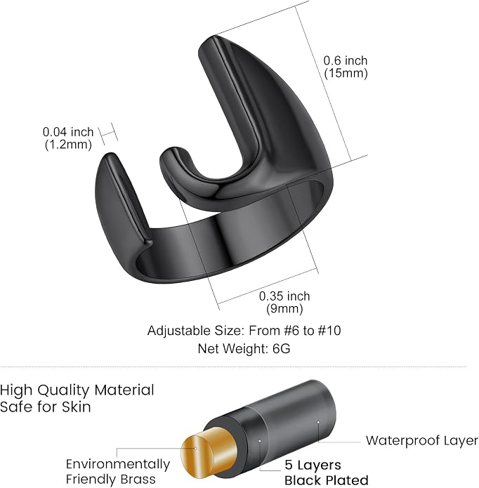 KeyStyle Bold Initial Letter Rings Adjustable, GoldChic Jewelry Women Gold Statement Ring Personalized Engraved Women’s Open Signet Ring for Party (Gold, White Gold, Black)