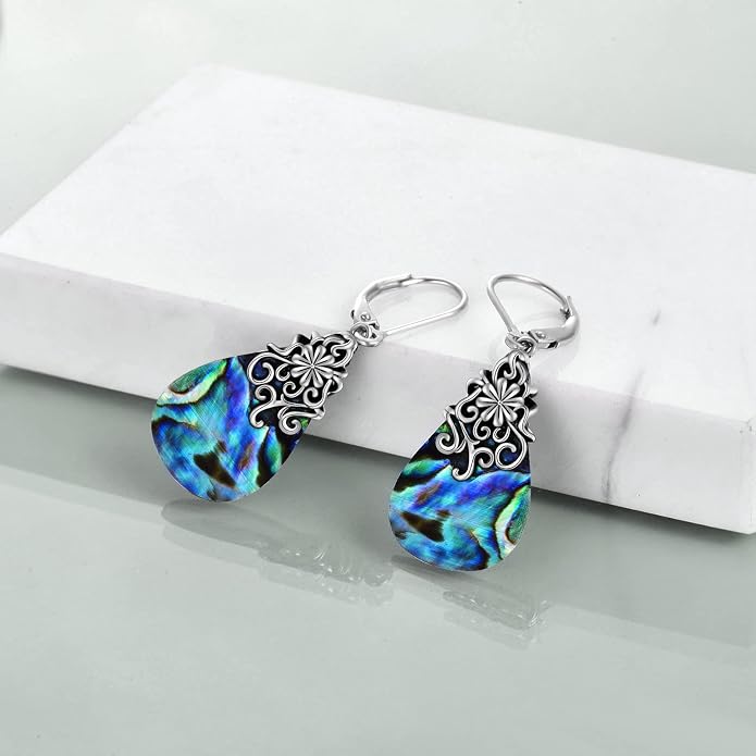 POPLYKE Dragonfly Butterfly Hummingbird Sunflower Earrings 925 Sterling Silver Abalone Shell Moonstone Leverback Earrings Jewelry
