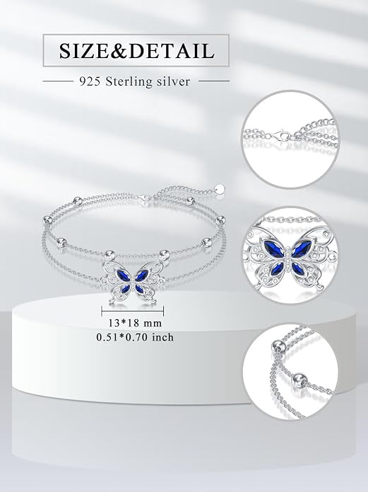 Ankle/Bracelet for Women Sterling Silver Sea Turtle/Butterfly/Mustard Seed/Sister/Sunflower/Elephant Gifts for Birthday Summer Beach Jewelry for Mom Wife Daughter Friend