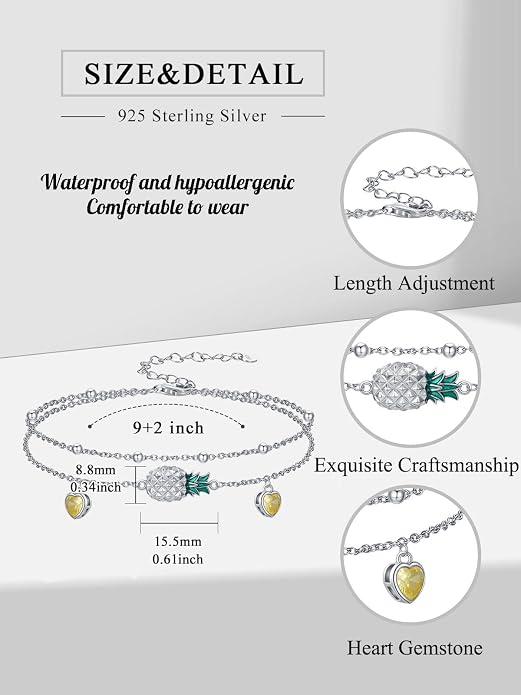 Ankle Bracelets for Women, 925 Sterling Silver Infinity/Heart/Pineapple/Butterfly/Turtle/Evil Eye/Sand Dollar Anklets Waterproof, Christmas Birthday Bracelet Anklets Jewelry Gift Adjustable