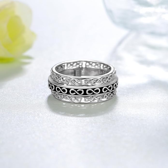 Anxiety Ring 925 Sterling Silver Spinning Celtic Knot Ring Anti-anxiety Stress Reduction Jewelry Gift Woman Birthday gift (Size7,8,9)