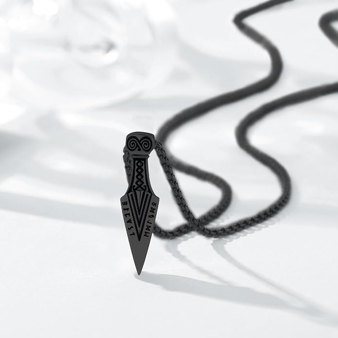 Viking Arrowhead Necklace for Men and Women, 925 Sterling Silver Viking Necklace with Rune Gungnir Spear Arrow head Pendant Jewelry Gifts
