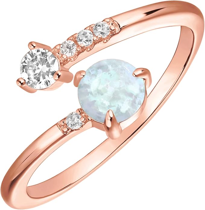PAVOI 14K Gold Plated Created Opal Rings - Stacking Rings for Women