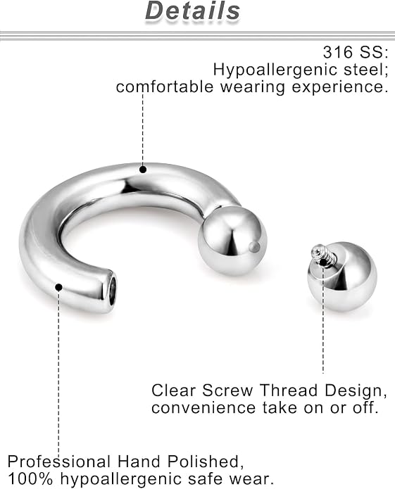20G-00G Septum Rings Ear Gauges Earrings Stretching Kit 316L Surgical Steel Horseshoe Septum Pa Piercing Jewelry for Women 10mm 12mm 14mm 16mm