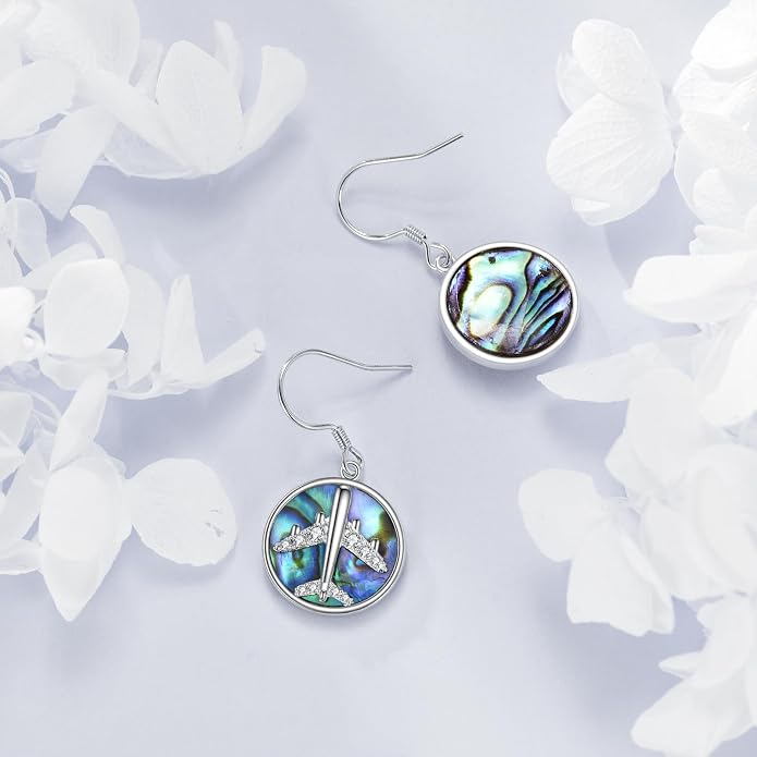AOBOCO Abalone Shell Earrings for Women 925 Sterling Silver Airplane Celtic Knot Dangle Leverback Earrings Jewelry Mothers Day Birthday Gifts for Mom Friends