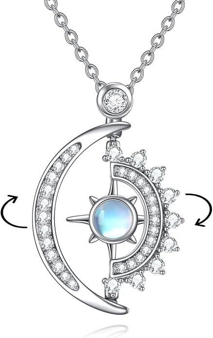 LUHE Moonstone Necklace 925 Sterling Silver Pendant Necklace Celtic Cross/Moon/Feather/Crescent/Black Cat Moonstone Jewelry Gifts for Women Men Friend