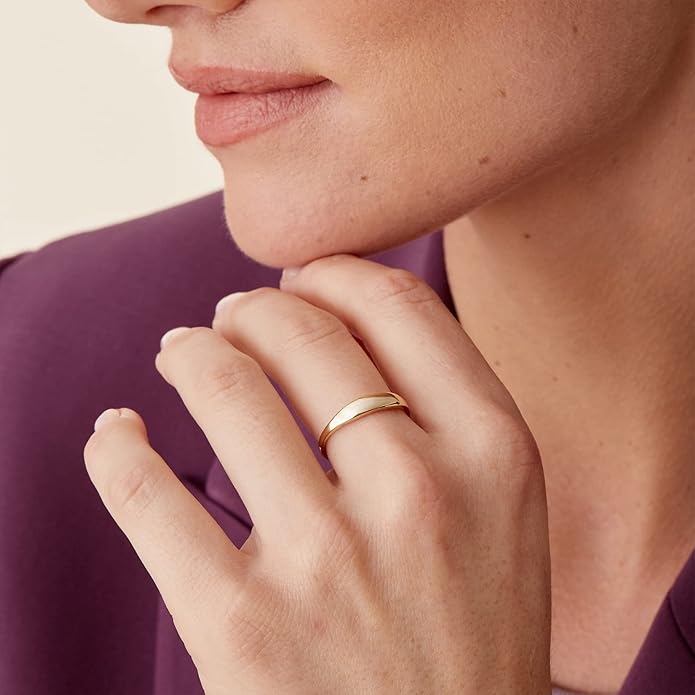 PAVOI 14K Gold Plated Chunky Signet Ring for Women | Women's Stackable Bands