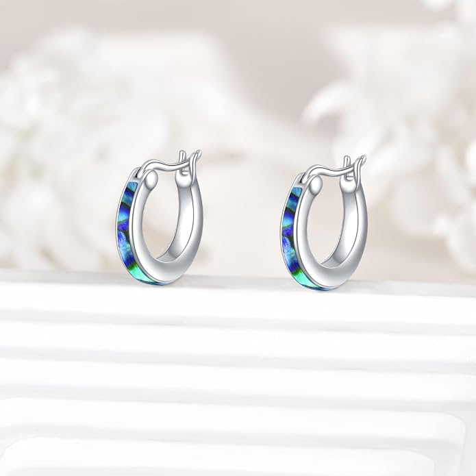 Moonstone/Pink Opal/Blue/Abalone Hoop Earrings for Women Sterling Silver Small Hoop Earrings Teardrop Huggie Earrings Jewelry Gifts