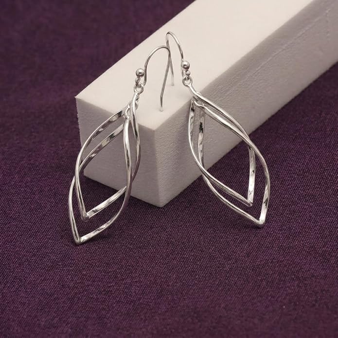 Charmsy 925 Sterling Silver Double Twisted Infinity Dangle Earrings for Women | Linear Marquise Large Loops Classic Infinity Drop Dangle Earrings