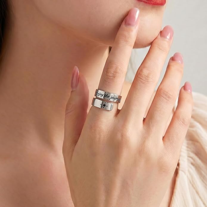 Inspirational Motivational Adjustable Ring Personalized Stainless Steel Spiral Wrap Twist Rings Encouragement Statement Graduation Jewelry Birthday Gifts for Women Teengirls.