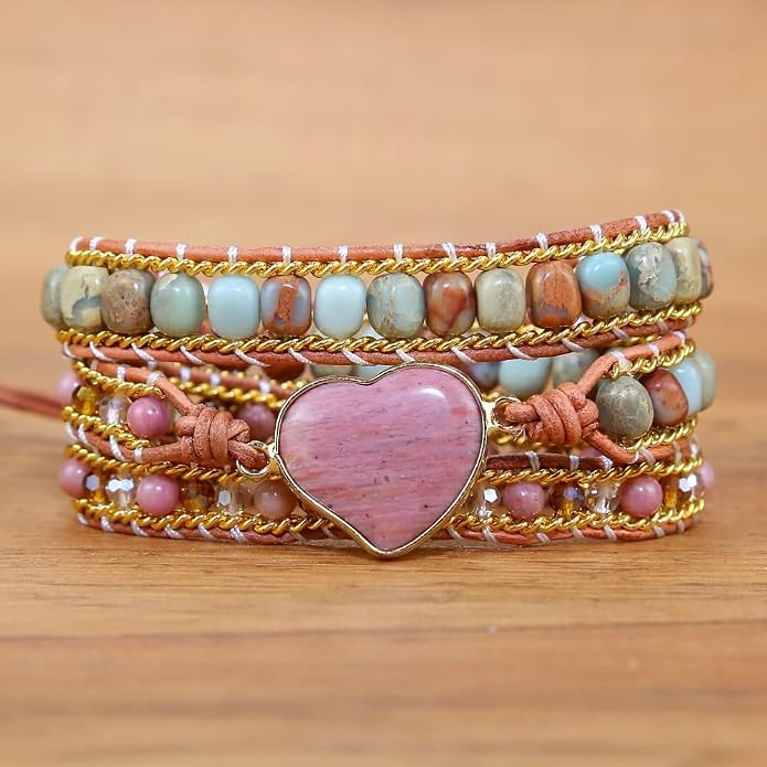 Women Wrap Bracelet Boho Natural Jasper Crystal Stone Beads Strand Bracelets