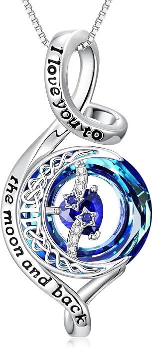 OCJ Birthstone Necklace for Women 925 Sterling Silver Moon and Star Pendant Infinity Celtic Moon Crystal Jewelry Anniversary Birthday Christmas Gift for Her Wife Girlfriend Mom Daughter