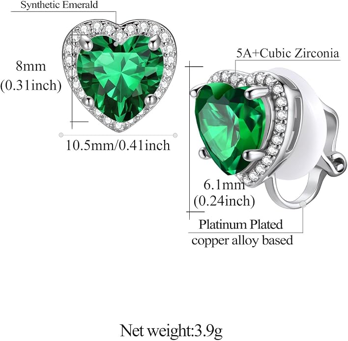 FindChic Sparkling Birthstone Clip On Earrings for Women, Silver Plated Stud Earrings 8MM Cubic Zirconia Non Pierced Studs, 12 Months Birthday Jewelry Gift