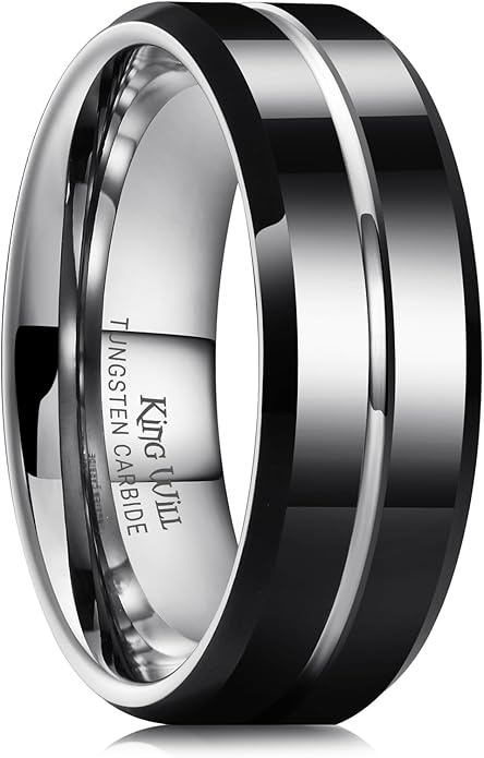 King Will Tungsten Carbide Wedding Band for Men Women-6/8/10mm Width Multicolor Available with Grooved Center Wedding Ring Suitable for Work, Gym Comfort Fit Size 4-16