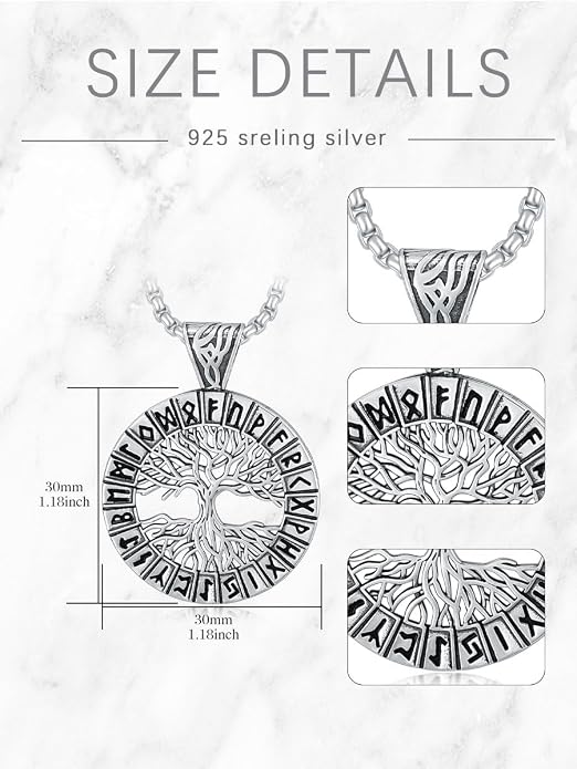 Viking Necklace for Men Women 925 Sterling Silver Norse Jewelry Fathers Mothers Day Anniversary Birthday Gifts for Mom Dad Husband Brother (with Gift Box)