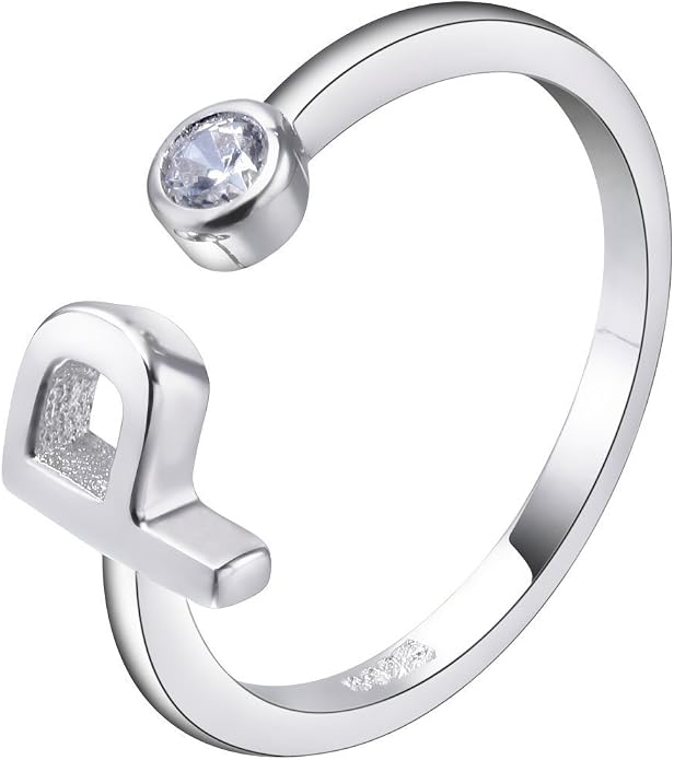 VIKI LYNN Sterling Silver Initial P Ring with Cubic Zirconia Size 4.5 Adjustable Letter Ring