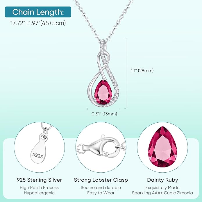 Birthstone Necklaces for Women Mothers - 925 Sterling Silver Dainty Infinity Cubic Zirconia Pendant Necklace Anniversary Birthday Christmas Gifts for Her Wife Mom Lady Daughter, Adjustable Chain