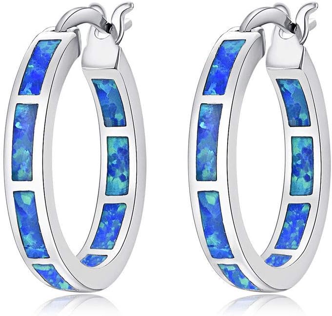 CiNily Sterling Silver/Rose Gold/Yellow Gold Plated Hoop Earrings 20mm,Multicolor Opal Small Hoop Earrings for Women Girls Hypoallergenic Jewelry for Sensitive Ears Gemstone Earrings