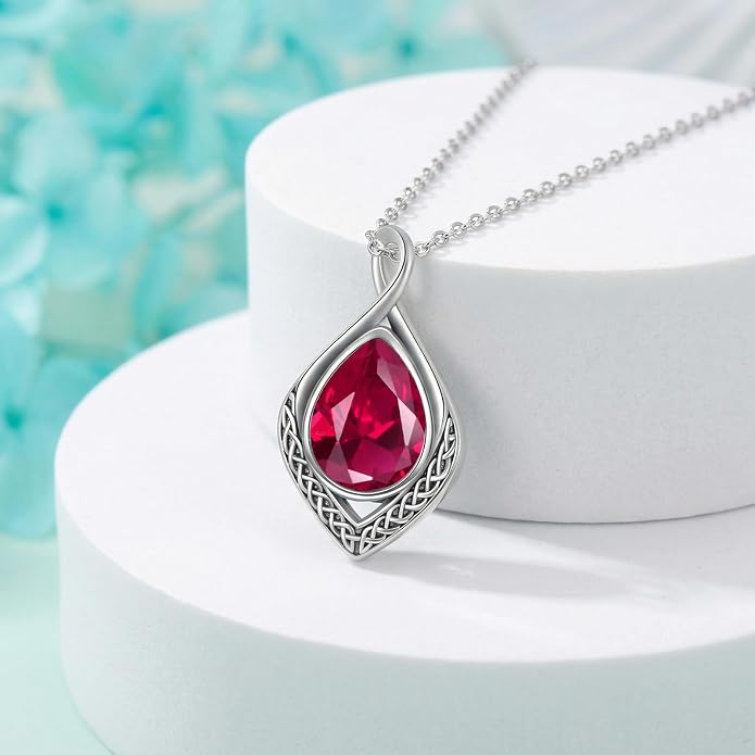 PELOVNY Celtic Knot Necklaces for Women 925 Sterling Silver Gemstone/Birthstone Teardrop Infinity Necklace Irish Celtic Pendant Jewelry Gifts for Mom Daughter Wife