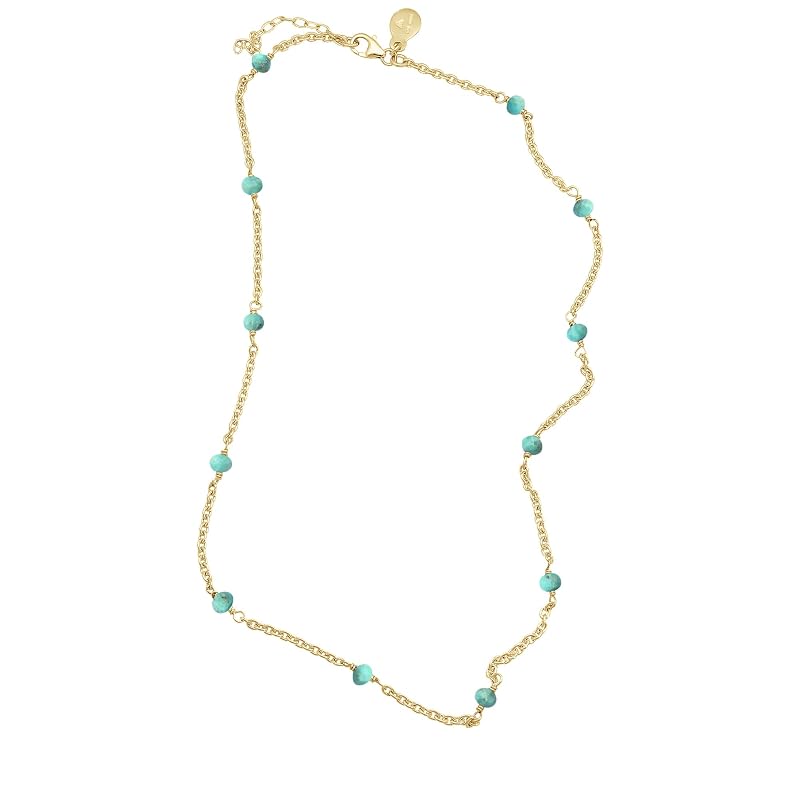 Turquoise Necklace for Women, Premium Beaded Gold Necklaces for Women - Tarnish Free 18K Gold Vermeil Certified S925 Classic Statement Necklace Gold Jewelry for Women - Mothers Day Gifts for Mom Wife