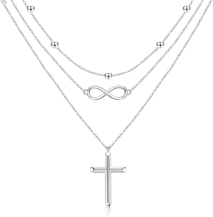MONGAS Boho Layered Necklace Sterling Silver Triple 3 Stacked Vertical Bar Triangle Long Layering Necklaces Christmas Jewelry Gifts for Women