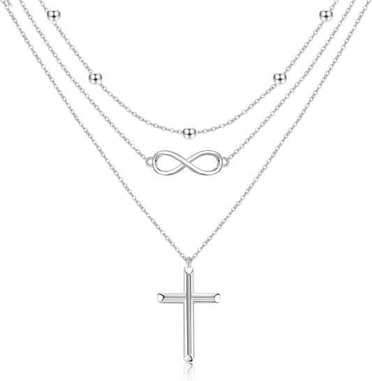 MONGAS Boho Layered Necklace Sterling Silver Triple 3 Stacked Vertical Bar Triangle Long Layering Necklaces Christmas Jewelry Gifts for Women