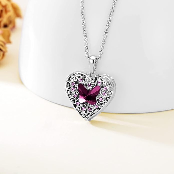 Dorunmo Personalized Locket Necklace 925 Sterling Silver that Holds Pictures Butterfly Birthstone Photo Heart Locket Custom Jewelry Congratulations New Beginnings New Job Gifts for Women