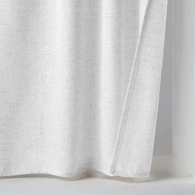 MIULEE White Curtains 36 Inch Length 2 Panels, Soft Thick Linen Textured Semi Sheer Light Filtering Kitchen Window Curtains Over Sink Small Tier for Bathroom Window Back Tab Rod Pocket