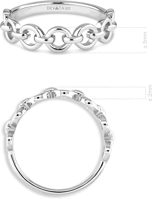 DEVATA Gold or Rhodium Plated Sterling Silver 925 – Eternity, Band Ring for Women – Heart, Knot, Clover, Infinity, Mariner, Cable, Curb, Cuban, Figaro, Daisy, Rope, Ribbed, Dome