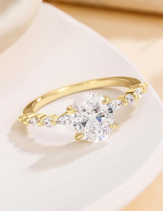 EAMTI 3 Carats 925 Sterling Silver Ring Oval Cut Cubic Zirconia Engagement Solitaire Marquise Promise Ring for Women Size 3-13