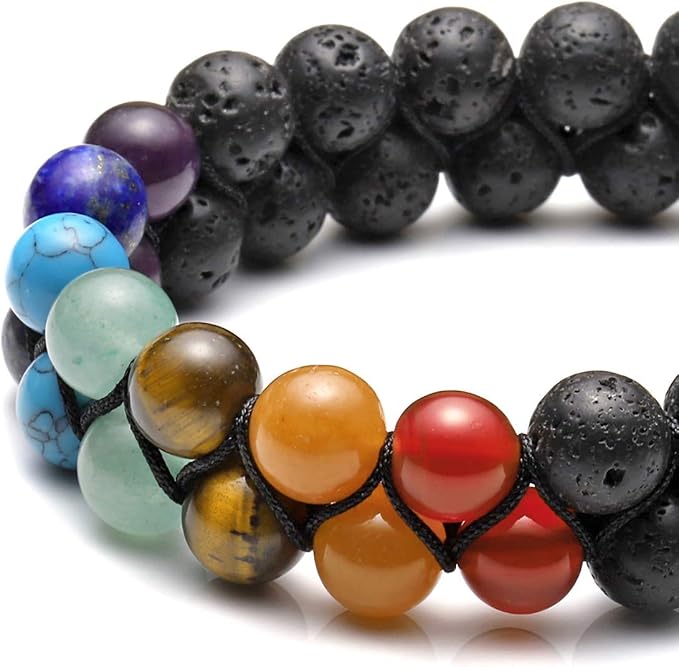Top Plaza Bundle – 2 Items: 7 Chakra Natural Lava Rock Stones Beads Bracelets Aromatherapy Essential Oil Diffuser Bracelet & 7 Chakra Stone Bead Bracelet Friendship Inspirational Message Charm Bracele