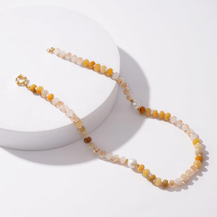 LALAPPLE Colorful Beaded Gemstone Necklace for Women, Boho Rainbow Bead Choker with Natural Stone Crystal Beads, Handmade Summer Beach Necklace Jewelry