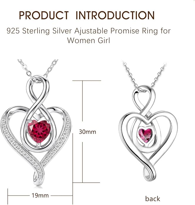 Birthstone Necklace for Women Heart Necklace S925 Sterling Silver Infinity Love Birthday Gifts for Mom Women Wife Girlfriend