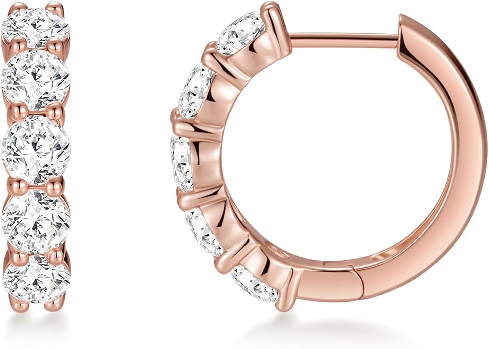 ASHINE 14K Gold Plated 925 Sterling Silver Post Pave Cubic Zirconia Hoop Cuff Huggie Earrings Jewelry for Women Girls