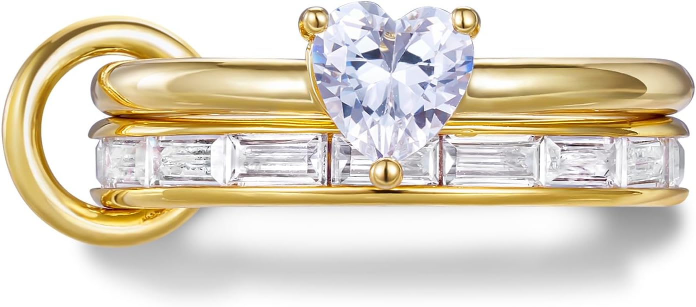 KissYan Stackable Rings for Women, 14k Gold Plate Interlocked Multi Ring Set Dainty Pave CZ Personalized Fashion Two-Toned Mixed Metals Stacking Jewelry Trendy Statement Gift