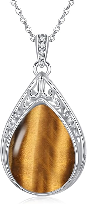 HPQQ Teardrop Necklace 925 Sterling Silver Filigree Gemstone Pendant Necklace Fine Jewelry Birthday Mother's Day Gifts for Women Her Mom
