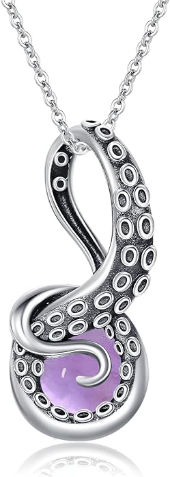 Octopus Tentacles Necklace with Gemston 925 Sterling Silver Octopus Pendant for Women Ocean Jewelry Gift for Women