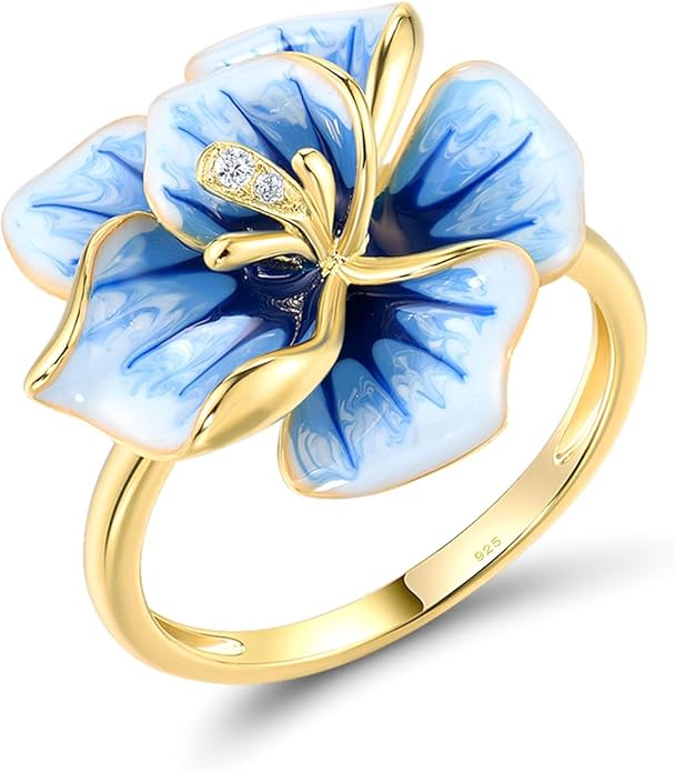 Santuzza 925 Sterling Silver Enamel Flower Statement Ring for Women