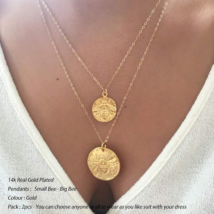 Turandoss Gold Layered Necklaces for Women - 14K Gold Plated Handmade Multilayer Bar Pearls Coin Disc Moon Butterfly Medallion Adjustable Dainty Layered Choker Necklaces for Women Jewelry