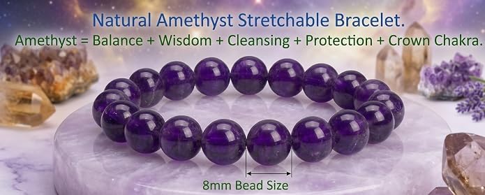 Natural Gemstone Bead Bracelet for Women – Healing Crystal Reiki Bracelet, Handmade Spiritual Protection Jewelry, Energy Stone Stretch Bracelet Gift for Women & Girls
