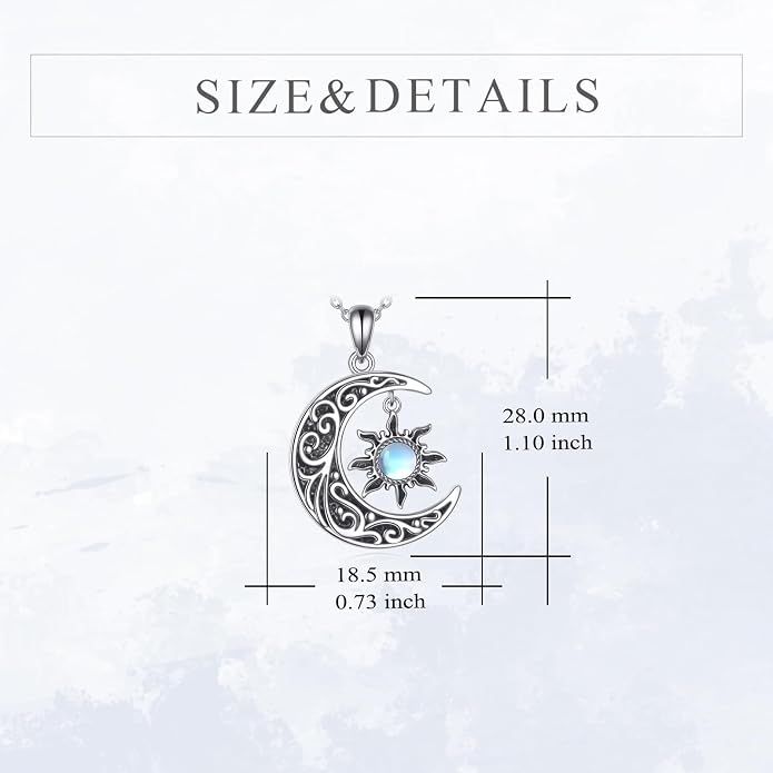 VONALA Crescent Moon Necklace Sterling Silver Emerald/Red/Purple/Black/Rainbow Topaz/Green/Aquamarine/Blue/Moss Agate Celtic Moon Teardrop Necklace Celtic Jewelry Gifts for Women Birthday