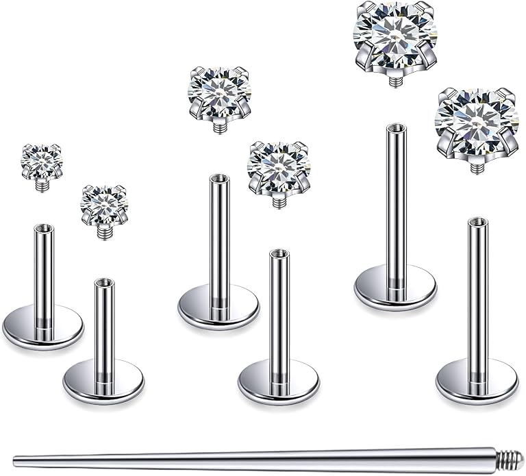 F136 Titanium 20/18/16G Internally Threaded Flat Back Stud Earrings Nose Rings Lip Medusa Monroe Labret 6/8/10mm Short/Long Bar Piercing Jewelry with Taper for Women Men