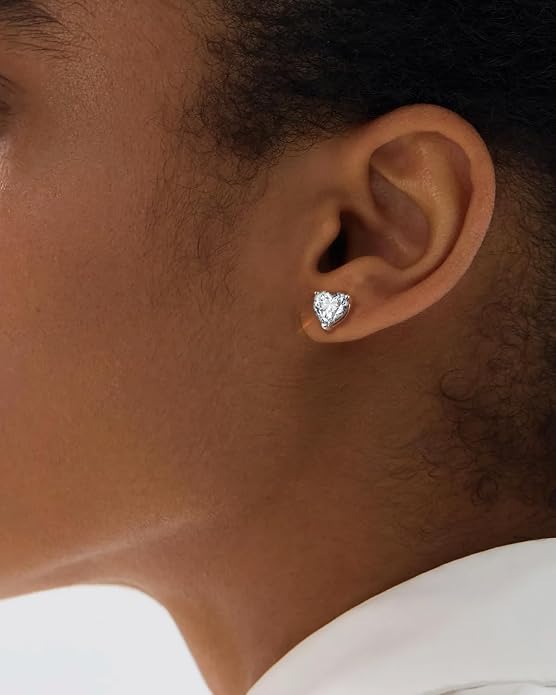 Heart Birthstone Flat Back Stud Earrings, 925 Sterling Silver 18K White Gold Plated, Poke-Free Comfortable Sleep Hypoallergenic Personalized Ear Piercing Jewelry, Mother's Day Birthday Gifts for Women