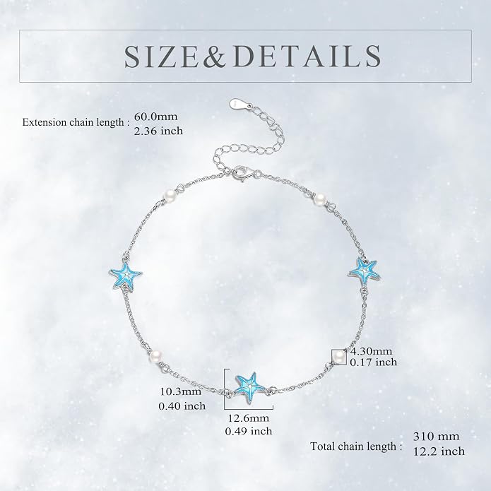 CRMAD Beach Starfish Anklet for Women Sterling Silver Moonstone Beach Anklet Irish Jewelry (starfish)